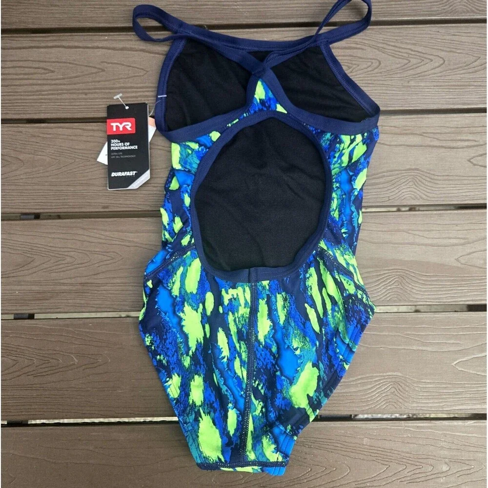 TYR DuraFast Lite Brandello Diamondfit 1 Pc Swim Blue/green Youth Girl Sz 24 New